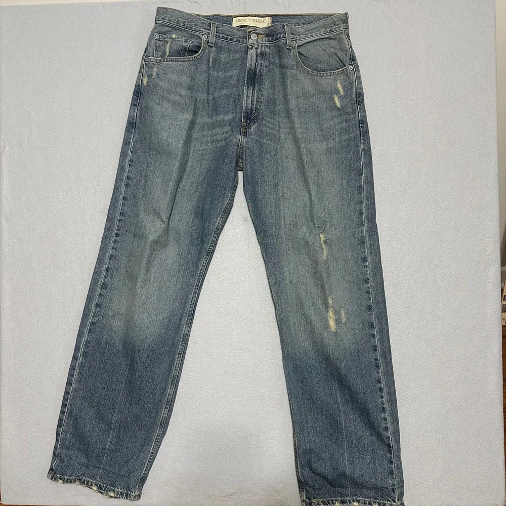 Levis 569 Loose Straight Mens‎ Y2K Baggy Blue Denim Jeans Medium Wash Distressed